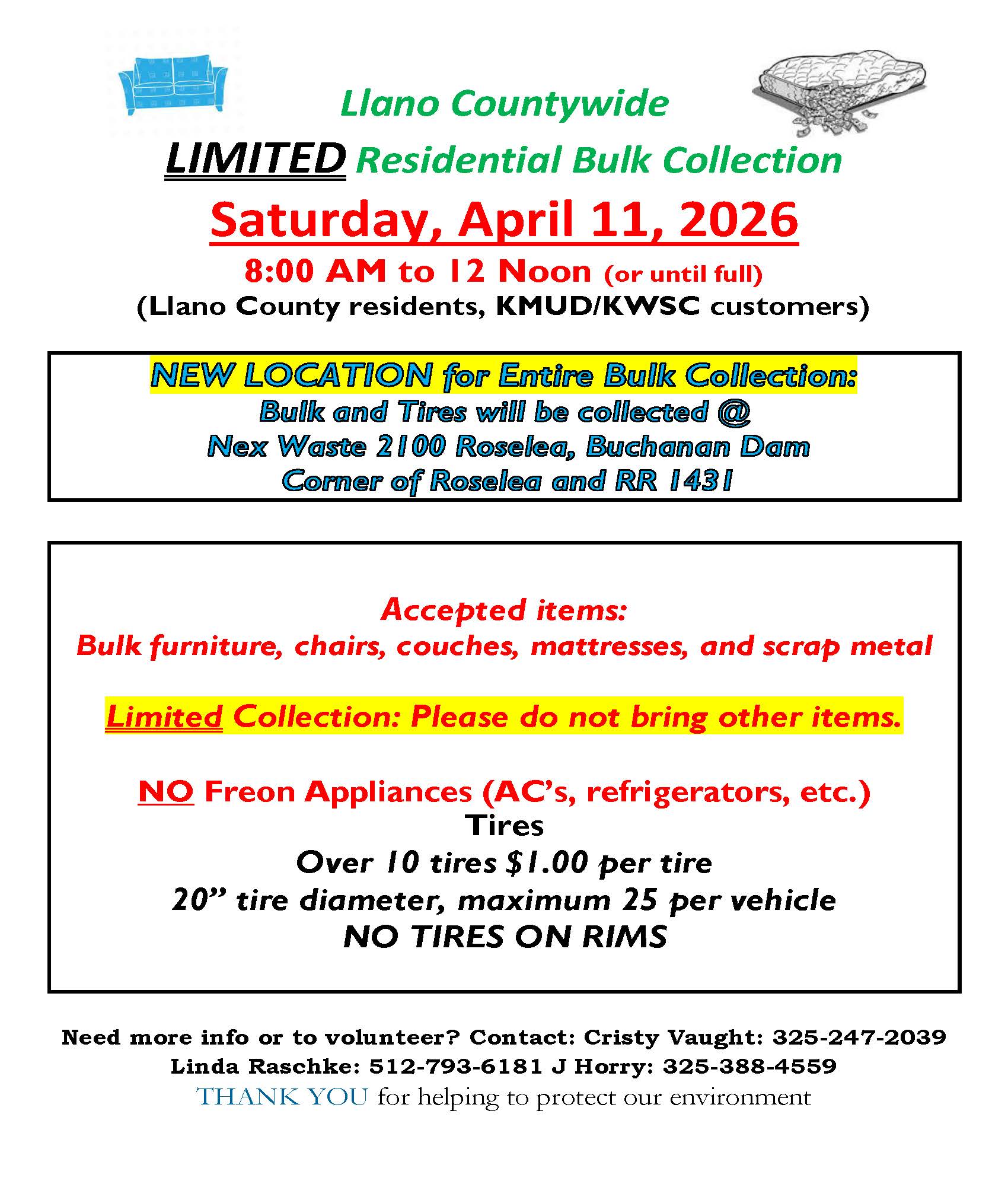 04-11-26 Limited Collection Event-new location at 2100 Roselea, Buchanan Dam